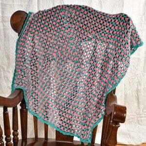 New hand crochet lap throw blanket cotton, upcycled sweater yarn 36" x 36"